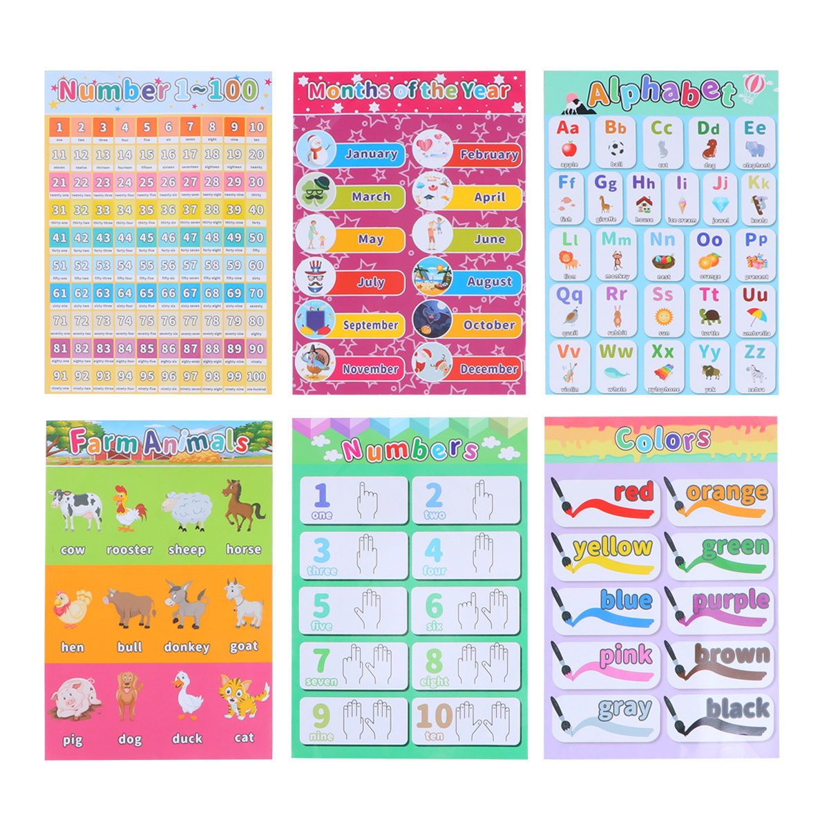 Kids Educational Posters - 6 PCS Kid Animal Poster Kids