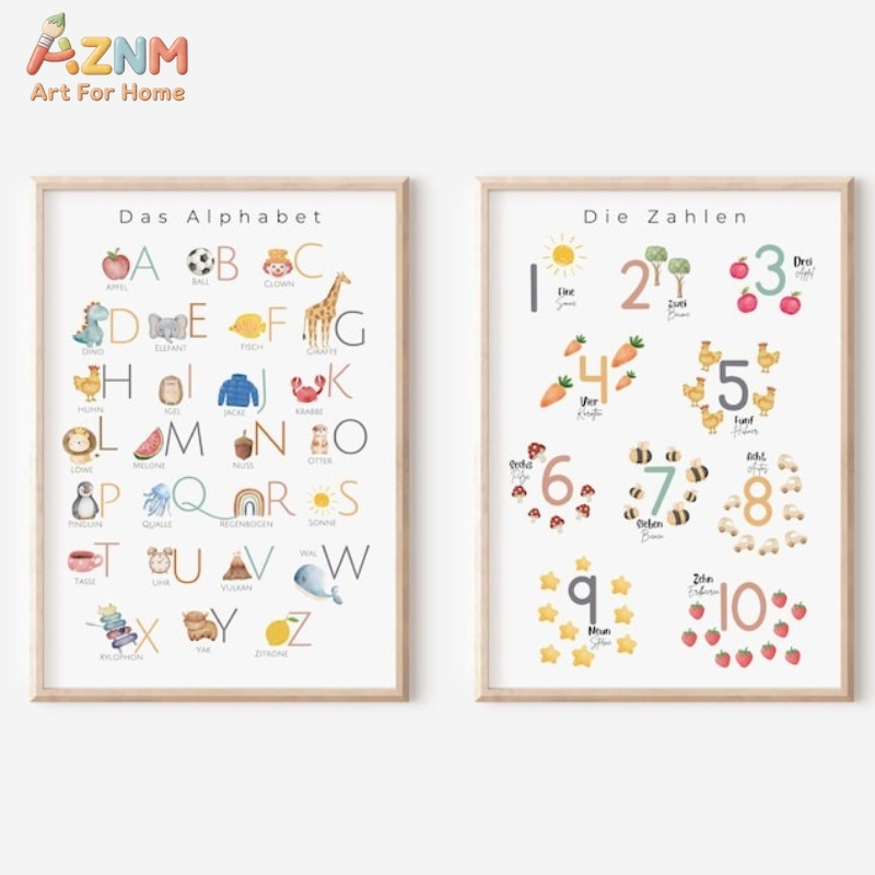 Kids Education Nursery - AZNM German Alphabet Numbers Canvas Wall
