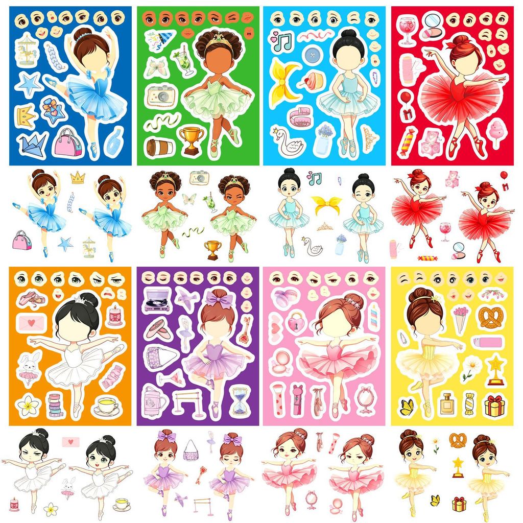 Kids Education Store - 8Sheets Ballet Girl Make Face Stickers