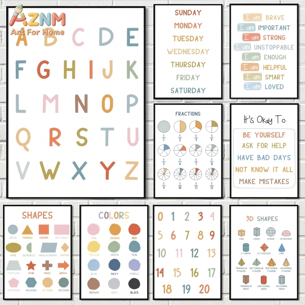 AZNM Educational Alphabet Numb - Kids Educational Posters 评论和价格
