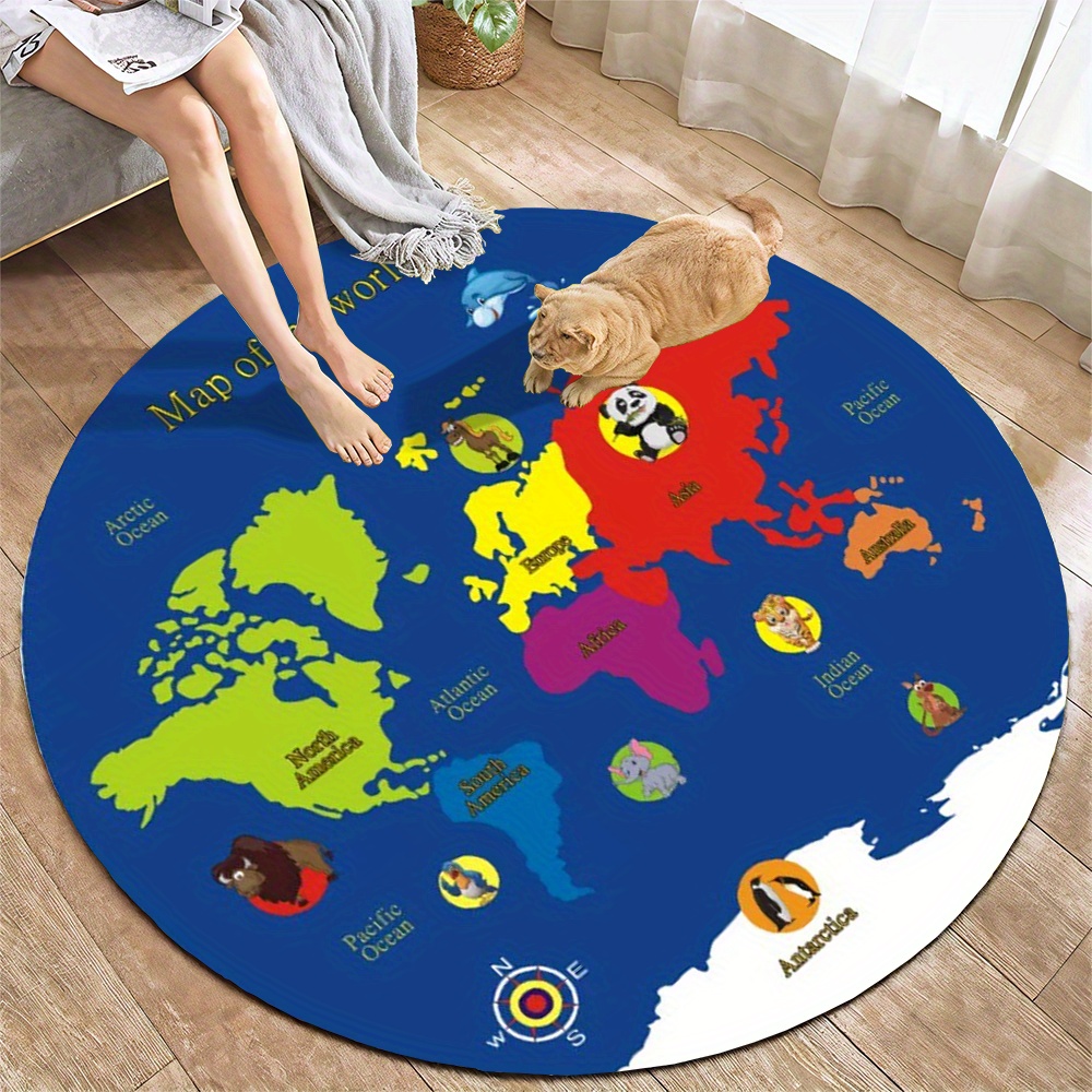 World Map Round Rug Flannel Ed - Kids Education Nursery 评论和价格