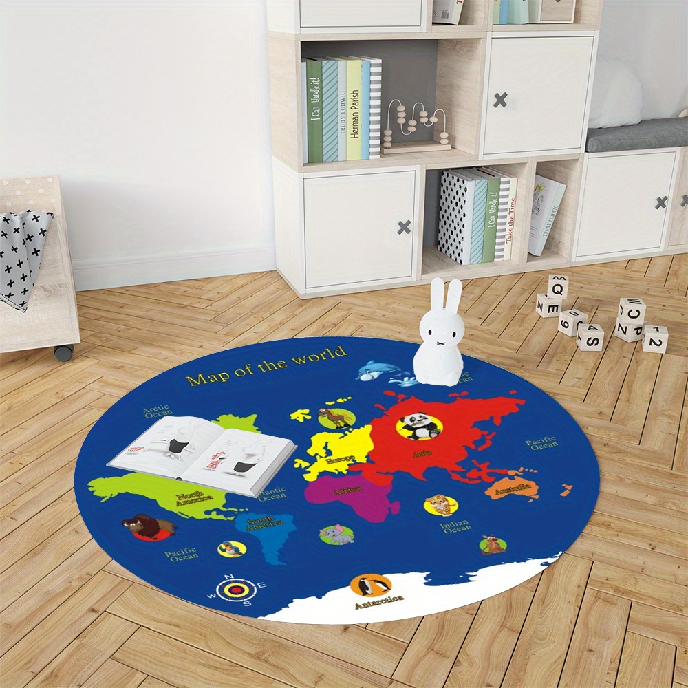 World Map Round Rug Flannel Ed - Kids Education Nursery 评论和价格