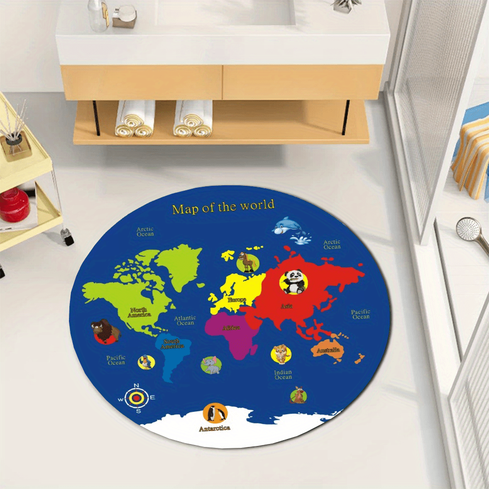 World Map Round Rug Flannel Ed - Kids Education Nursery 评论和价格