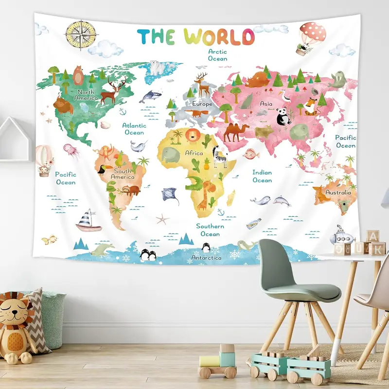 VIKAMA Kids World Map Tapestry - Kids Education Nursery 评论和价格