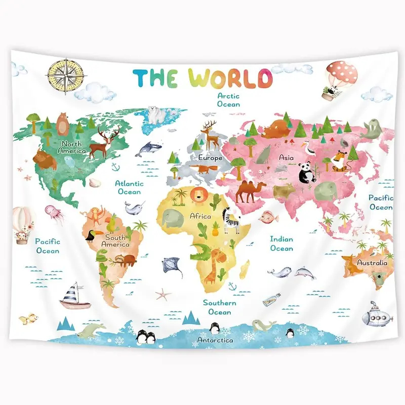VIKAMA Kids World Map Tapestry - Kids Education Nursery 评论和价格
