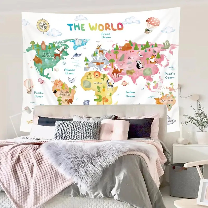 VIKAMA Kids World Map Tapestry - Kids Education Nursery 评论和价格
